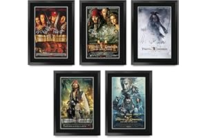 HWC Trading FR A3 Pirates of The Caribbean Collection x 5 Jonny Depp Regali Stampato Poster Firmato Autografo Immagine per Film Memorabilia Tifosi - A3 Framed