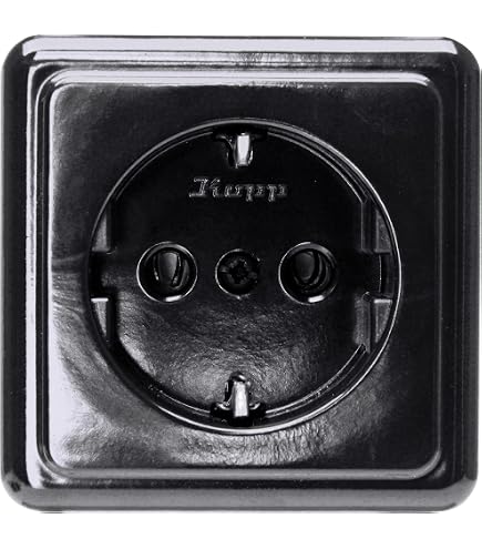 Enchufe Doble De Superficie Kopp, Diseño Clásico En Negro, Sin Protección Extra, IP20 - Ideal Para Instalaciones Básicas En Hogar U Oficina