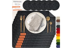 ‎MAHEWA MAHEWA® 6er Set Premium Tischset Platzset aus Filz rutschfest Ab-waschbar und Waschmaschinenfest Eckige Platzdeckchen Teller-Untersetzer Filzset Tisch-Matten Platz-Matten (Anthrazit/Braun, 6er Set)