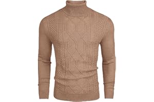 COOFANDY Pull à col roulé pour homme - Manches longues - Tricot torsadé - Coupe ajustée - Pull d'hiver - Pull business basique