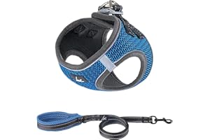 Ligo Confort - Pettorina per cani e gatti con guinzaglio. Tessuto traspirante a nido d’ape. Riflettente (S, BLU)