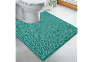 LuxUrux Bath Mat, U-Shaped Contoured Rug for Around Toilet, Super Absorbent Shaggy Bath Rug. Machine Wash & Dry. 50 x 50 cm, Turquoise.