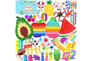Paochocky Fidget Toy Set, 62PCS With Box Fidget Toys Pack, Sensory Anxiety Decompression Toys for Autism ADHD, Fidget Toys In Rainbow Ball, Green Bug Toy Relaxing for Adults Kids Birthday Party Gift