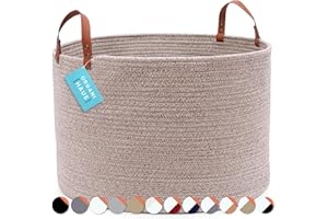 OrganiHaus Blanket Basket for Living Room | Extra Large Storage Basket | Toy Basket for Storage | Towel Basket w/Handles | Round Woven Basket for Storage | Cotton Rope Basket for Storage Brown 50x33