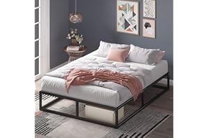 Zinus Joseph Lit 180x200 cm - Cadre de lit hauteur 25 cm avec rangement sous le lit - Cadre de lit plate-forme en métal avec support de lattes en bois - Noir