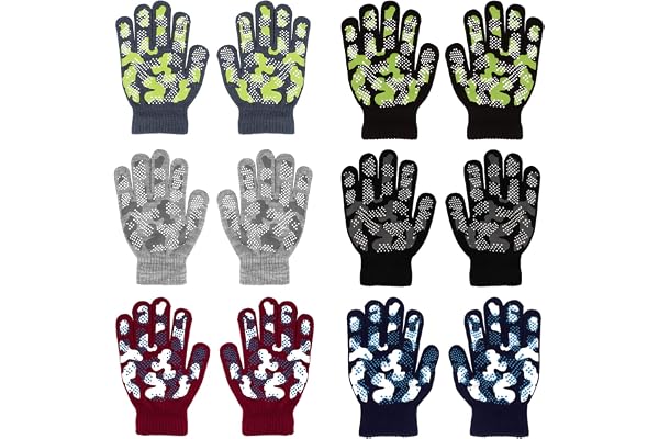 QKURT 6 par magiska handskar – vinterstickade helfinger stretch varma handskar för 5 ~ 13 år gamla barn flickor pojkar