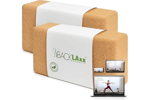 BACKLAXX® Yogablock 2-pack i Kork, Halkfritt Yogablock, Yogatillbehör