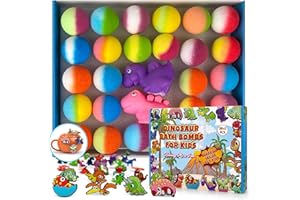 PICKMORA 26+2 PCS Bath Bombs for Kids with 26 Dinosaur Suction Toys Inside, Organic Kids Bath Bombs Gift Sets with 2 Squeeze Dinosaur Toys for Boys & Girls on Birthday, Easter, Christmas