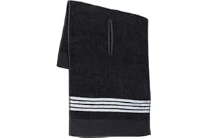 Golf Guys The Tour Towel | Large Caddy Terry Cloth, Absorbent 19 in x 44 in, Center Cut, Perfect Hang Cart Accessory and Bag, Black with White Stripes