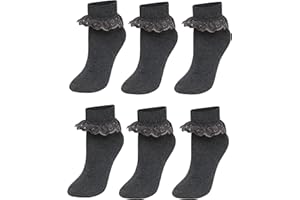 ANNIDO 6 Pairs Of Girls Lace Socks, Children's Frilly Ankle School Socks By Sock Stack, Grey, 12.5 - 3.5