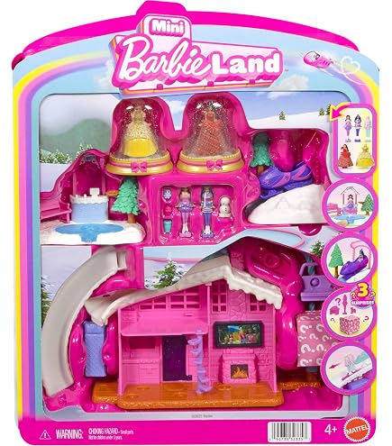 Barbie Coffret 4 poupées et 4 véhicules Mini BarbieLand avec poupées Barbie de 4 cm et véhicules emblématiques Qui changent de Couleur, JFY55