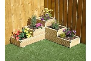 WOOD-SHED LTD Large 3 Tiered Corner Garden Level Steps Wooden Decking Patio Planter Trough - Corner Covers (Natural)