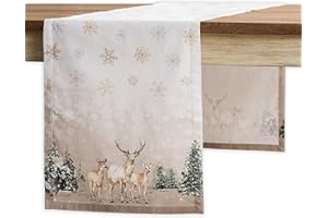 Maison d' Hermine Table runner 100% Cotton Single Layer Table Runners 230 CM long for Christmas Decorations Home Kitchen Dining Party Wedding Bridal Shower (Deer in The Woods, 37 cm x 230 cm)