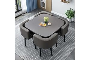 AMZSEW Kitchen Dining Table and Chairs Set 4,Modern Breakfast Bar Table And Chair- Dining Room Sets Back Faux Leather Chair, for Small Spaces Coffee Kitchen meeting table (80CMGRAY)