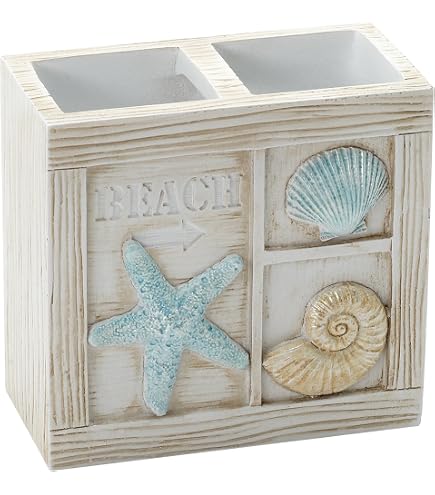 Set Accessori Bagno Avanti Linens Ombre Leaves Collection | Portaspazzolino, Portasapone, Dispenser Sapone In Resina Con Decoro Foglie Blu - 2