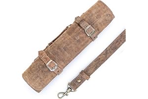 Angus Stoke Frank Frank - Funda de piel para cuchillos de cocinero (7 compartimentos, funda para cuchillos de chef, funda con asa y correa), color marrón envejecido, Marrón antiguo, Cuchillo multiusos