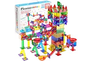 PicassoTiles Marble Run 100 sztuk płytki magnetyczne tor wyścigowy zabawka zestaw do zabawy STEM budowanie i nauka magnes edukacyjny konstrukcja dziecko mózg zestaw rozwojowy chłopcy dziewczęta wiek 3