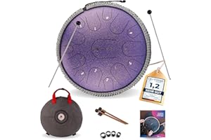 Sonodrum Tongue drum « Premium Do majeur », coloris Violet - Tambour à languettes en acier avec mailloches, sac de transport et livre de partitions offert - 35cm de diamètre et 15 languettes