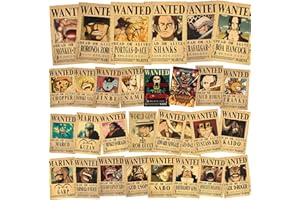 Byhsoep 30 Pièces Affiches de Recherche de Pirates 28,5 x 19 cm,Décoration Murale,Thème Pirates au Chapeau de Paille,Idéal pour les Fans d'Anime,Idéal pour les Garçons et les Filles.