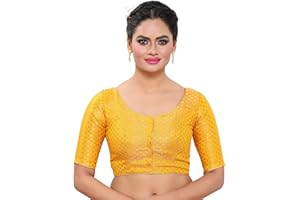 Madhu Fashion Traditionelle Banaras Brokat Readymade Saree Bluse mit ellbogenlangen Ärmeln