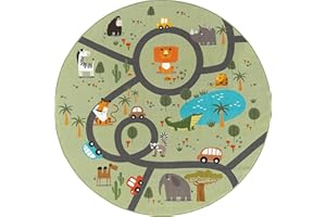 the carpet Happy Life dywan do pokoju dziecięcego, dla dzieci, do zabawy, nadaje się do prania, dywan z motywem ulicy, dżungli, zwierząt, samochodów, szary, 160 x 160 cm, okrągły