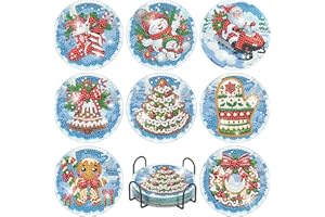 BEAYIOU 8 PCS Diamond Painting Coasters,Christmas Diamond Art Coasters Kit,5D DIY Full Drill Diamond Dot for Adults Arts and Crafts Supplies