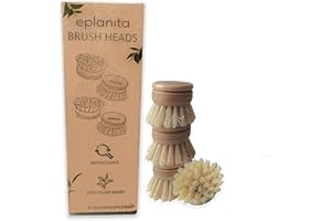 EPLANITA Cabezas de Cepillo de Repuesto (Paquete de 4) para Cepillo de bambú para Platos, recargas de cerdas de sisal, Fibras de Cactus de Agave, fregadora de Cocina sostenible, Lavado sin plástico