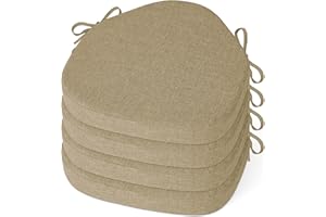 MineCozy Windsor Chair Cushions for Dining Chairs 4 Pack Non Slip Kitchen Seat Cushion with Ties and Washable Covers Indoor Comfortable Seat Pad with Thick Foam 16.5" x 15.5" x 2" Beige