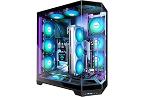 MUSETEX PC Gehäuse, Vertikale GPU-Montage Design, Vorinstallation 5 PWM ARGB Lüfter, 360MM Rad Support, ATX Mid-Tower Gaming PC-Gehäuse mit Type-C, 270° Panorama-Glas, Schwarz, GR3