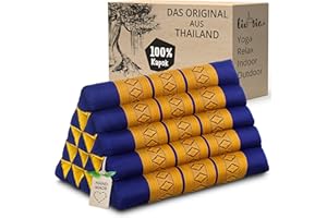 ‎LIVASIA livasia Rückenstützkissen extrahoch, Dreieckskissen für Garten und Balkon, Keilkissen mit Kapok, Lagerungskissen für Beine, handgefertigt, Meditationskissen 38x56x34cm (Blau/Gelb)