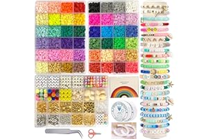 KINEARCHARMS Perlen Zum Auffädeln, 10000+Stück Clay Perlen Set Heishi Perlen Set Schmuck 6mm Polymer Clay Beads, Selber Machen Perlenset für Armbänder Heishi Perlen