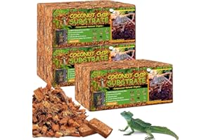 Riare 6 Pack Coconut Chip Substrate for Reptiles Compressed Coconut Husk Reptiles Bedding, Coconut Fiber Substrate Terrarium Substrate for Snakes Tortoises Ball Python Frogs Bearded Dragon Lizard