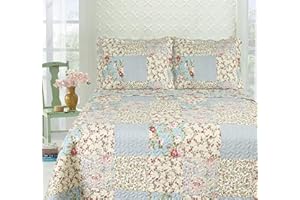 VALUE COMFORT HOME Foral Patchwork Vintage Country Cottage Style Bedspread Coverlet Quilt Bed Throw Including Pillow Shams Covers (Utah)