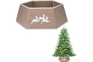 SHATCHI Falda de árbol de Navidad plegable de arpillera de 26.8 pulgadas, soporte de base para el cuello, tronco, canasta, anillo para decoración de árbol