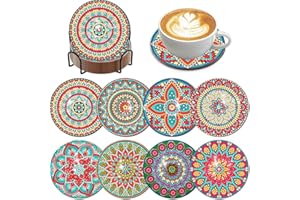 Frundoo 8 Piezas 5D DIY Diamante Artes Pintura Posavasos, Mandala Diamond Painting Posavasos Redondos, Posavasos para Bebidas Taza de Mesa para Adultos Niños Manualidades