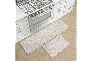 Laura Ashley - Anti-Fatigue Kitchen Mat, Iris Floral Design, Stain, Water & Fade Resistant, Cooking & Standing Relief, Non-Slip Backing, 2 Piece Set: 17.5" x 60" / 17.5" x 28" Yellow Iris
