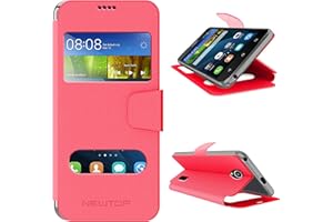 N NEWTOP Funda Compatible para Huawei Ascend Y635, HQ Windows Notificaciones Pantalla Respuesta Ventana Funda Libro Flip Magnético Imitación Cuero Soporte Protector Pantalla Notificaciones (Fucsia)