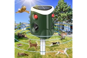 HAPPY WATCH Solar Cat Repellent Outdoor, [2024] 360° Ultrasonic Animal Repeller Outdoor IP55 Waterproof 4 Modes Adjustable Fox Deterrent with Flashing Lights, Dog Rabbit Deer Squirrel Cat Scarer for Garden Yard