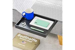 BedShelfie Bedside Shelf for Bunk Bed & Top Bunk, College Dorm Room Essentials, Loft Bed Accessories, Clip On Nightstand Snack Organizer, Floating Bed Side Table Tray Storage - Black Wood Slide