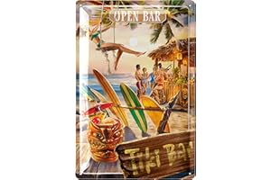 LANOLU Tabliczka blaszana w stylu retro TiKi BAR – dekoracja baru koktajlowego, dekoracja surfingu i basenu, dekoracja baru, szyld koktajlowy, tabliczka metalowa w stylu vintage do baru na basen i