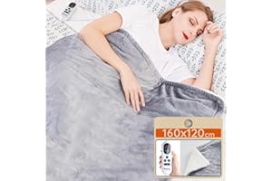Mia&Coco Electric Heated Blanket Throw 120×160cm, Flannel Sherpa, Fast Heating, 10 Heat Levels, 9H Auto-Off, LED Controller, Overheat Protection, Machine Washable, ETL Certified, Grey