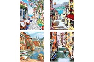 Cskunxia 4 Pack Paint by Number DIY Acrylic Painting Paint by Number Kit Canvas Oil Paint by Numbers for Adults Kids with Paint Brushes for Home Wall Décor – 40 x 50 cm/ 16 x 20 inch