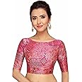 Studio Shringaar Women's Polyester Printed Saree Blouse With Elbow Length Sleeves