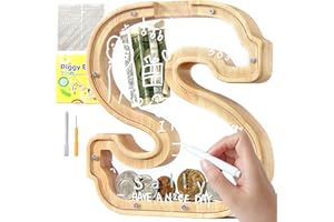Lakpopya Spardose Kinder Buchstaben aus Holz für A-Z Personalisiert Sparschwein Durchsichtig Alphabet Sparbox, Geschenk Dekoration Taufe für Jungen Mädchen (S)