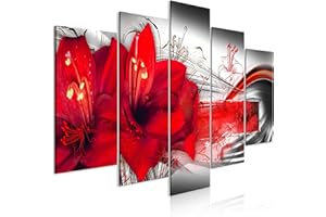 murando Quadro Fiori 225x112 cm 5 pezzi Stampa su tela in TNT XXL Immagini moderni Murale Fotografia Grafica Decorazione da parete Astratto Giglio grigio rosso