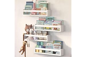NATURE SUPPLIES Set di 4 mensole bianche per cameretta, 58 cm, giocattoli e decorazioni, libreria a muro galleggiante per cameretta e camera dei bambini