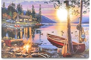 Nexos Trading LED Wandbild Leinwandbild mit Beleuchtung 40x60 cm Sonnenuntergang Kanada Fotodruck Kunstdruck Leuchtbild Weihnachten Batterie Effekt-LED B-Ware