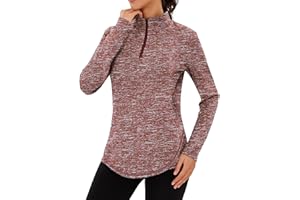 Terecey Haut de Running Femme 1/4 Zip à Manches Longues Sweatshirt Sport Léger Respirant Séchage Rapide Pull de Course Fitness Jogging Extérieur