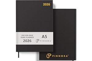 Pinnora Diary 2026 A5 Day Per Page, Black Year Planner Organiser 2026 Day Per Page, 2026 Planner, Home, School & Office, Hard Back 2026 Diaries, A5 & A4 2026 Diary in Day Per Page & Week To View