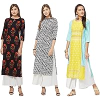 GoSriKi Women's Straight Kurta Combo Pack Of 03 (KURTI-COMBO-PACK-3-003-L_Multi L)